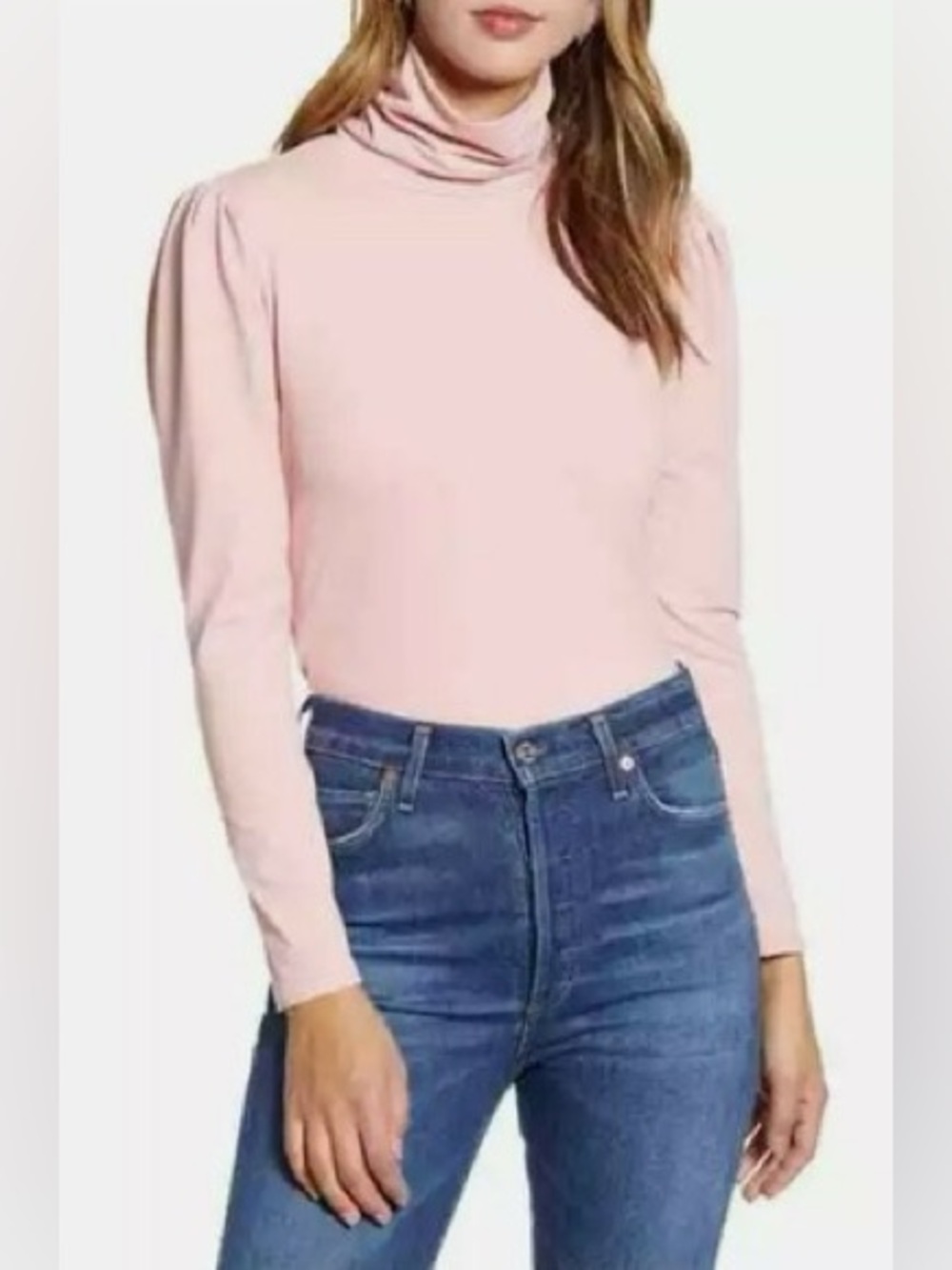NWOT RACHEL PARCELL Baby Pink Puff Shoulder Turtleneck
Size Small